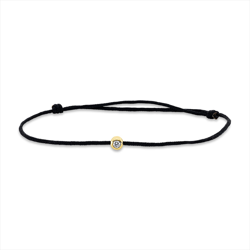 Armband 18 kt GG, schwarzes cord 15,5-19,5cm, 1 Brill. 0,03 ct, W-si