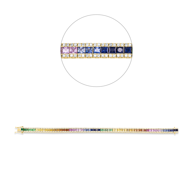 Armband 18 kt GG, 260 Brill. 1,91 ct, W-si, 65 Saphire 6,92 ct fancy