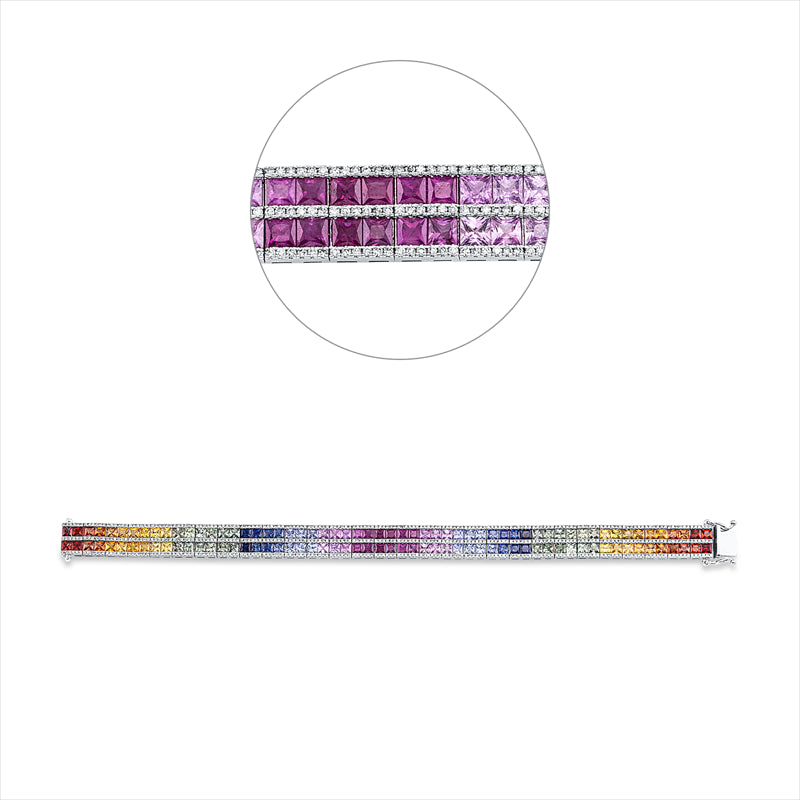 Armband 18 kt WG, 522 Brill. 2,17 ct, F, 116 Saphire 21,36 ct fancy