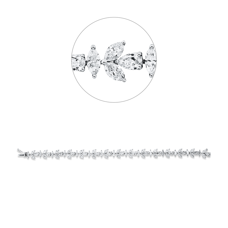 Armband 18 kt WG, 15 Tropfen 3,71 ct, F-vsi, 45 Nav. 8,60 ct, F-vsi