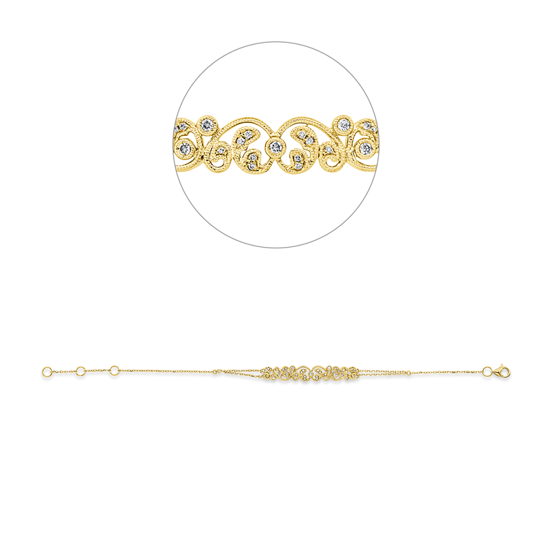 Armband 18 kt GG, mit ZÖ 15,3 cm + 16,5 cm, 26 Brill. 0,07 ct, TW-si, 5 Brill. 0,05 ct, TW-si