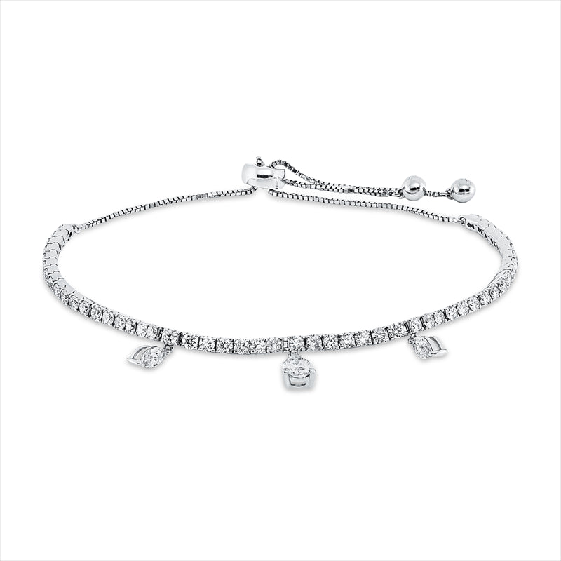 Armband 18 kt WG, 1 Tropfen 0,41 ct, TW-vsi, 2 Nav. 0,32 ct, TW-vsi, 51 Brill. 2,01 ct, TW-si