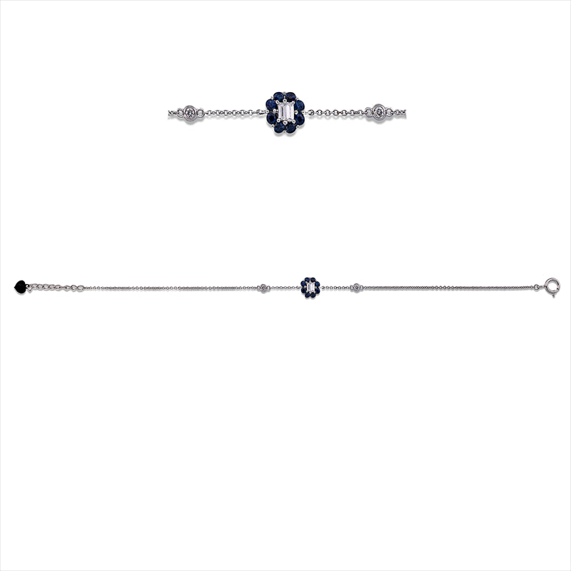 Armband 18 kt WG, 2 Bag. 0,06 ct, TW-vsi/si, 2 Brill. 0,03 ct, TW-vsi/si, 8 Saphire 0,29 ct blau