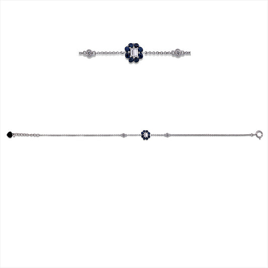 Armband 18 kt WG, 2 Bag. 0,06 ct, TW-vsi/si, 2 Brill. 0,03 ct, TW-vsi/si, 8 Saphire 0,29 ct blau