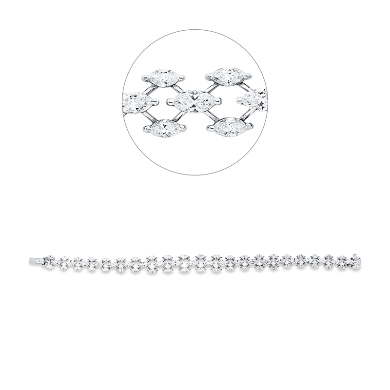Armband 18 kt WG, 14 Nav. 2,86 ct, F-vsi, 3 Nav. 0,79 ct, F-vsi, 49 Nav. 5,81 ct, F-vsi