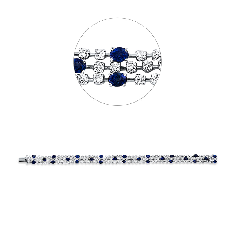 Armband 18 kt WG, 118 Brill. 4,32 ct, TW-vsi/si, 26 Saphire 6,47 ct blau