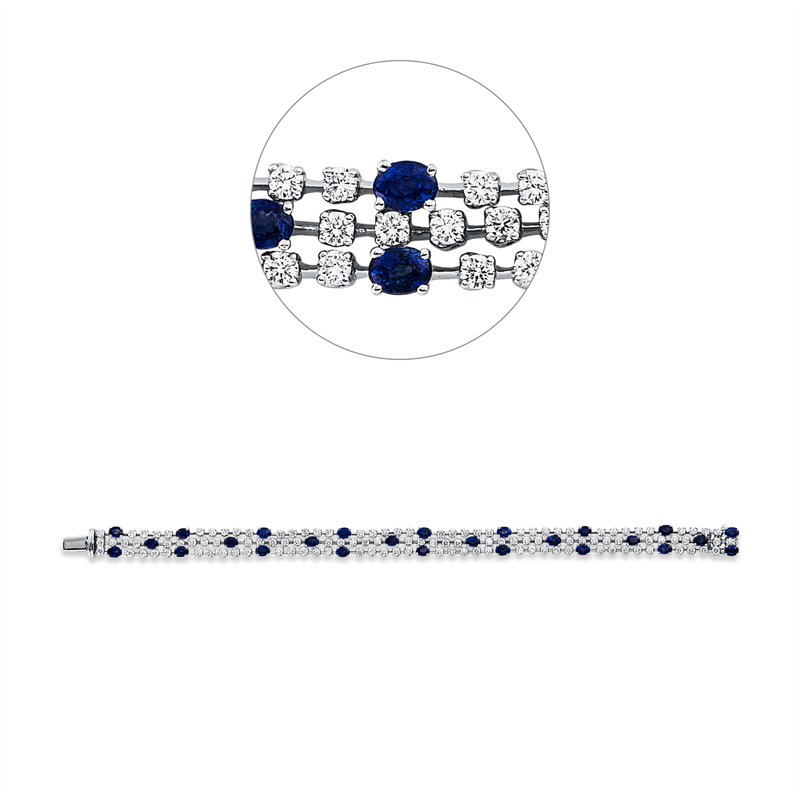 Armband 18 kt WG, 118 Brill. 4,32 ct, TW-vsi/si, 26 Saphire 6,47 ct blau