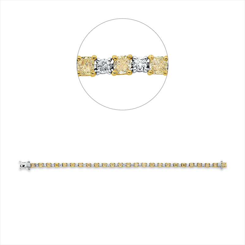 Armband 18 kt GG+WG, 25 Brill. 1,45 ct, TW-si, 25 Cushion 4,75 ct, gelb