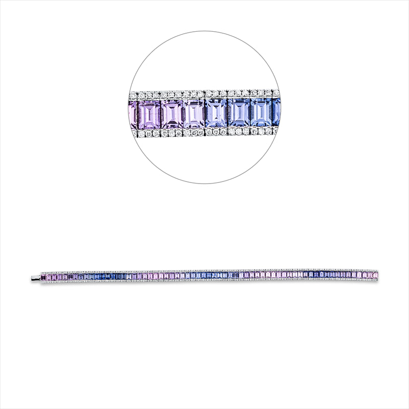 Armband 18 kt WG, 378 Brill. 1,06 ct, TW-si, 63 Saphire 9,55 ct fancy