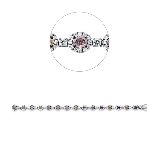 Armband 18 kt WG, Fassung schwarz rhodiniert, 15 Oval 4,59 ct, fancy, 195 Brill. 3,14 ct, TW-si