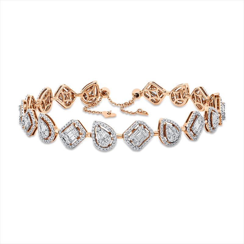 Armband 18 kt RG, Fassung rhodiniert, 45 Bag. 0,83 ct, TW-si, 27 Trap. 0,50 ct, TW-si, 495 Brill. 1,45 ct, TW-si