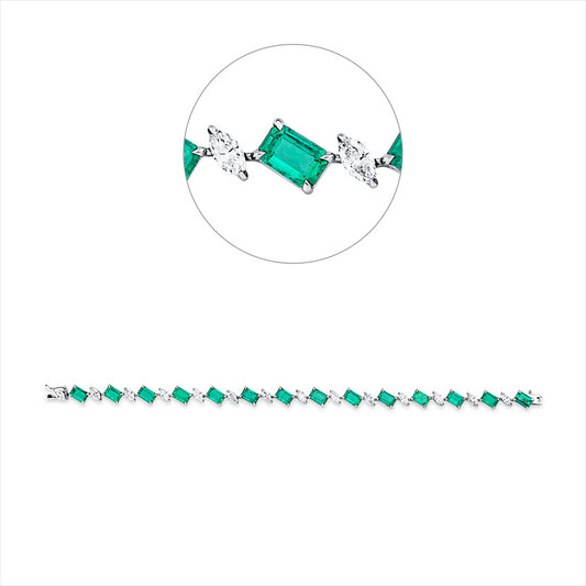 Armband 18 kt WG, 14 Nav. 1,90 ct, F-vvs/vs, 14 Smaragde 6,98 ct grün