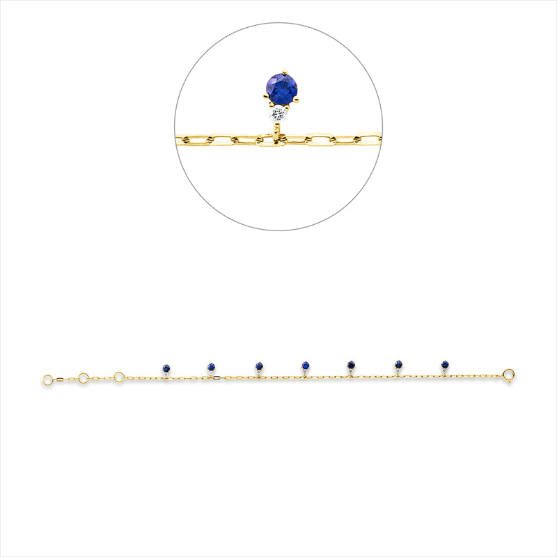 Armband 18 kt GG, 7 Brill. 0,13 ct, TW-si, 7 Saphire 0,86 ct blau