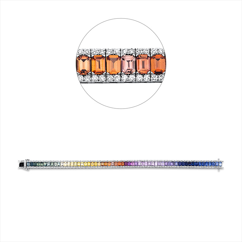 Armband 18 kt WG, 232 Brill. 2,66 ct, TW-si, 58 Saphire 13,99 ct fancy