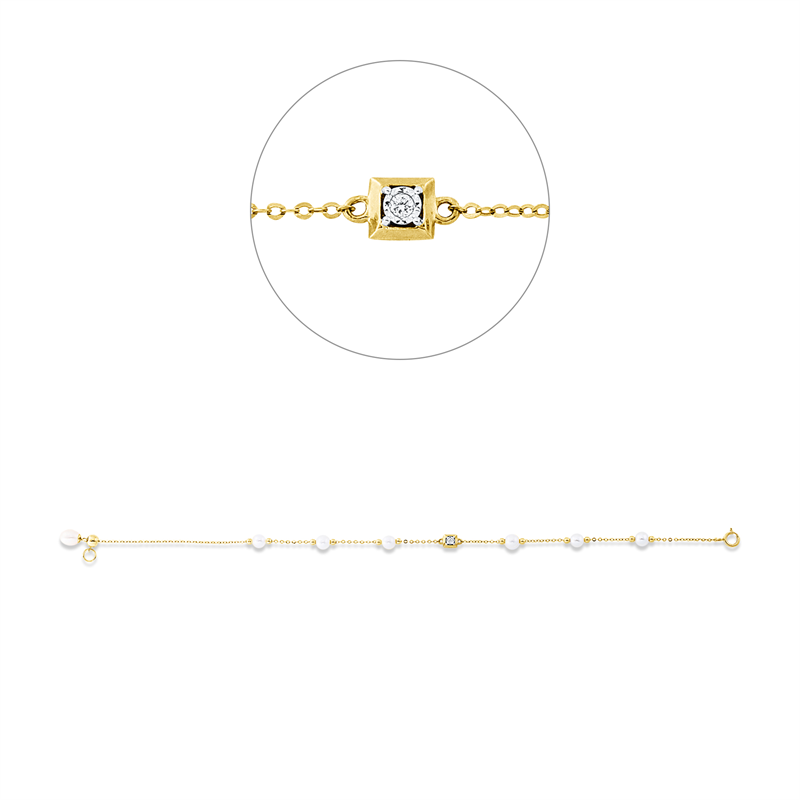 Armband 18 kt GG+WG, mit ZÖ 17 cm, 1 Brill. 0,02 ct, TW-si, 1 SW weiß 5 mm, 6 SW weiß 4 mm