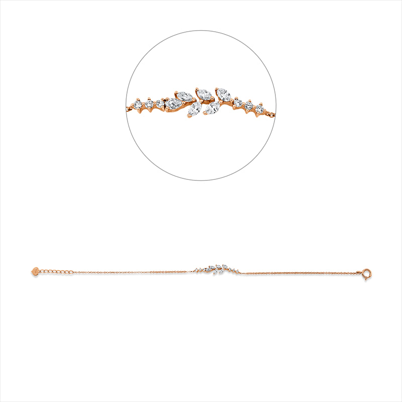 Armband 18 kt RG, 1 Tropfen 0,06 ct, TW-si, 5 Nav. 0,27 ct, TW-si, 6 Brill. 0,11 ct, TW-si