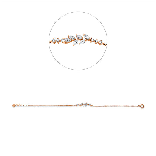 Armband 18 kt RG, 1 Tropfen 0,06 ct, TW-si, 5 Nav. 0,27 ct, TW-si, 6 Brill. 0,11 ct, TW-si