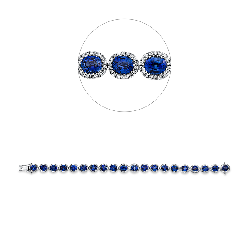 Armband 18 kt WG, 360 Brill. 2,18 ct, TW-si, 20 Saphire 15,38 ct blau