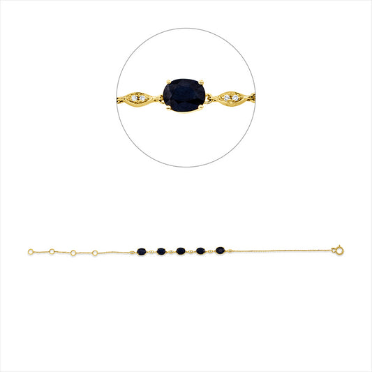Armband 18 kt GG, mit ZÖ 14,15.5,16.5 cm, 12 Brill. 0,03 ct, W-si, 5 Saphire 2,40 ct blau