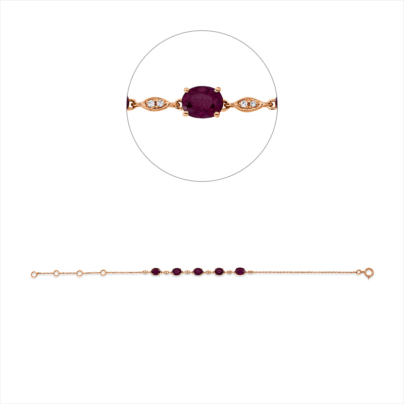 Armband 18 kt RG, mit ZÖ 14,15.5,16.5 cm, 12 Brill. 0,03 ct, W-si, 5 Rubine 2,15 ct rot