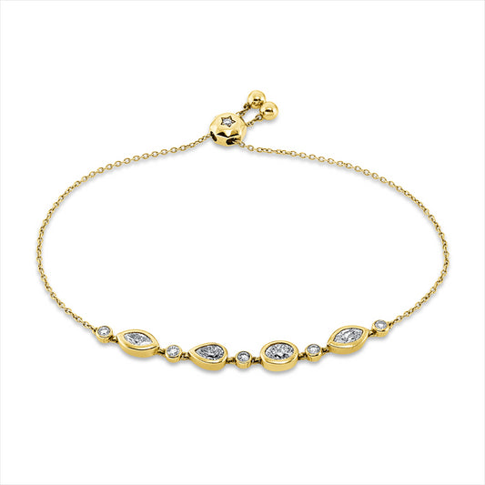 Armband 14 kt GG, 2 Nav. 0,42 ct, 1 Tropfen 0,22 ct, 1 Oval 0,30 ct, TW-si, 7 Brill. 0,27 ct, TW-pi