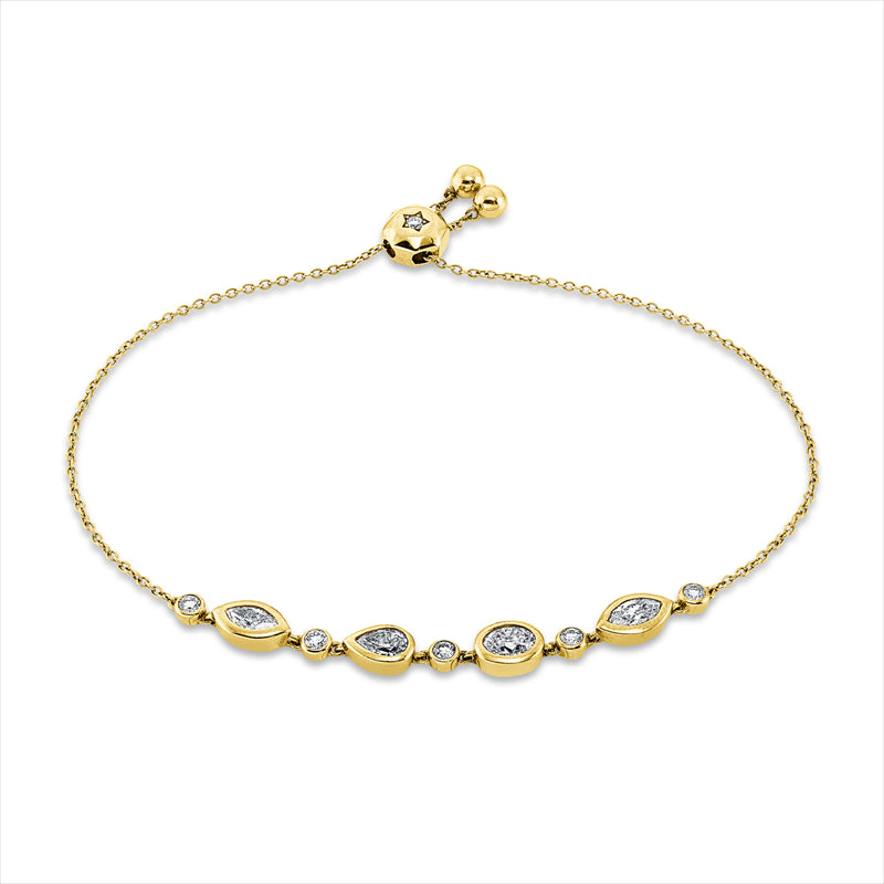 Armband 14 kt GG, 2 Nav. 0,42 ct, 1 Tropfen 0,22 ct, 1 Oval 0,30 ct, TW-si, 7 Brill. 0,27 ct, TW-pi