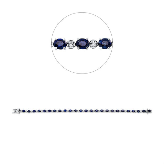 Armband 18 kt WG, 25 Brill. 0,49 ct, F-vsi, 25 Saphire 7,67 ct blau
