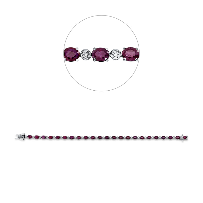 Armband 18 kt WG, 23 Brill. 0,46 ct, F-vsi, 23 Rubine 7,10 ct rot