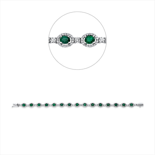 Armband 18 kt WG, 286 Brill. 2,46 ct, F-vsi, 15 Smaragde 4,24 ct grün