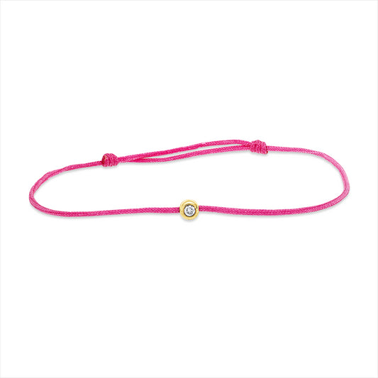 Armband 18 kt GG, pink cord 15,5-19,5cm, 1 Brill. 0,03 ct, W-si