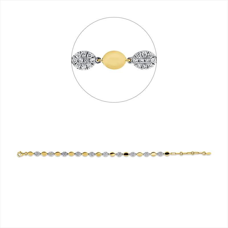Armband 14 kt GG, Fassung rhodiniert, 100 Brill. 0,54 ct, I-si