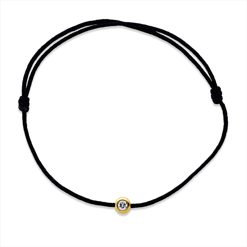 Armband 18 kt GG, schwarzes cord 15,5-19,5cm, 1 Brill. 0,05 ct, W-si