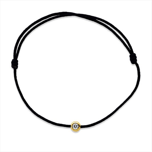 Armband 18 kt GG, schwarzes cord 15,5-19,5cm, 1 Brill. 0,05 ct, W-si