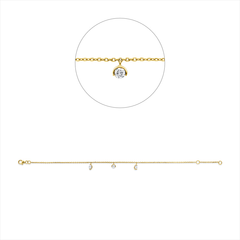 Armband 18 kt GG, mit ZÖ 16 cm, 1 Nav. 0,11 ct, TW-si, 1 Tropfen 0,07 ct, TW-si, 1 Brill. 0,09 ct, TW-si