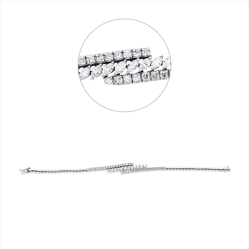 Armband 18 kt WG, 12 Nav. 0,83 ct, TW-vsi/si, 36 Brill. 0,91 ct, TW-vsi/si