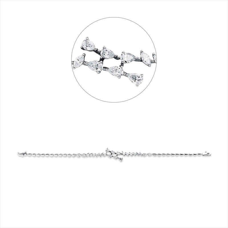 Armband 18 kt WG, 10 Tropfen 1,44 ct, TW-vsi/si, 12 Nav. 1,03 ct, TW-vsi/si