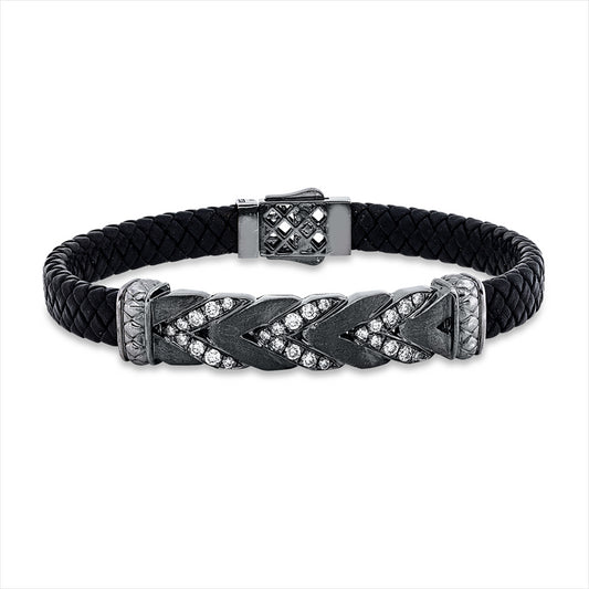 Armband 14 kt WG schw rhod, matt,schwarzes Band, 12 Brill 0,47 ct, 15 Brill 0,25 ct, TW-si