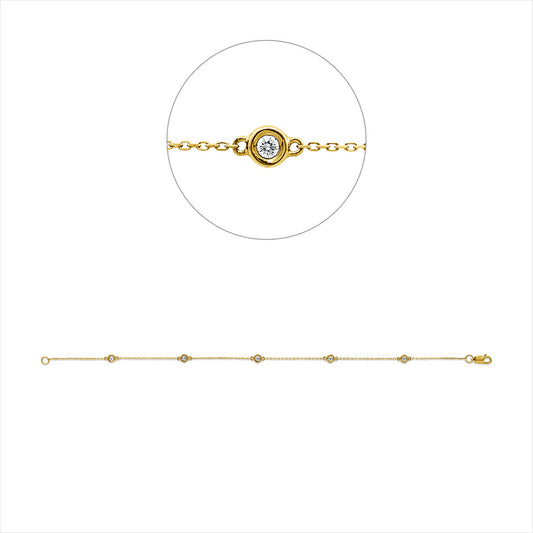 Armband 14 kt GG, 5 Brill. 0,12 ct, TW-si