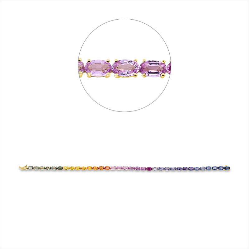 Armband 14 kt GG, 34 Saphire 9,74 ct fancy