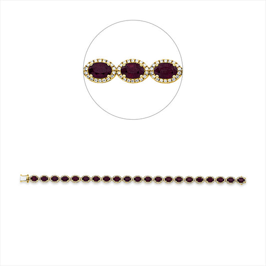 Armband 18 kt GG, 378 Brill. 1,32 ct, gelb, 21 Rubine 12,07 ct rot