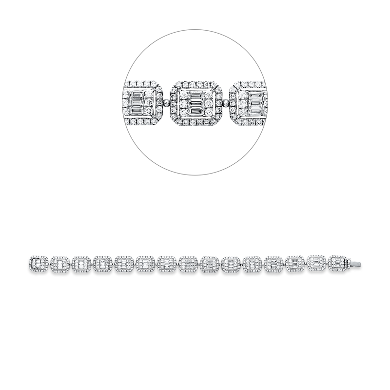 Armband 18 kt WG, 45 Bag. 1,73 ct, TW-vsi, 425 Brill. 3,53 ct, TW-vsi