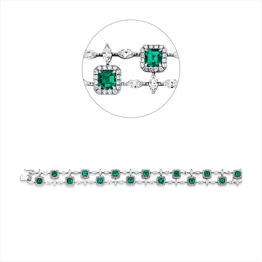 Armband 18 kt WG, 42 Nav. 3,85 ct, TW-vsi, 224 Brill. 1,37 ct, TW-vsi, 14 Smaragde 5,40 ct grün