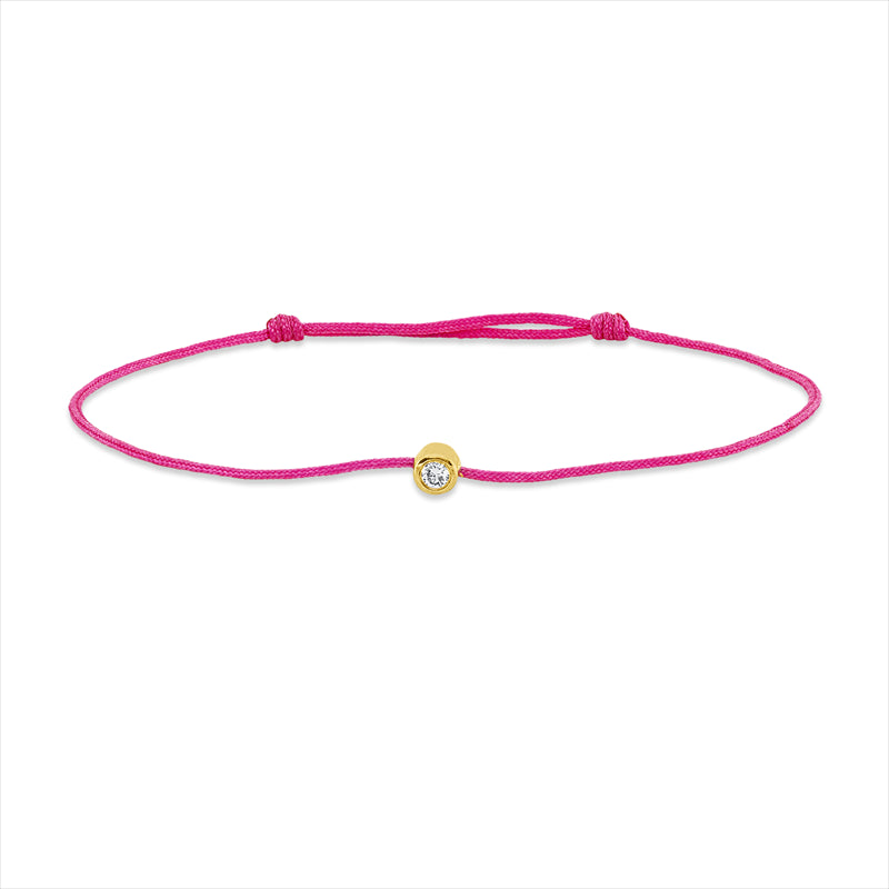 Armband 18 kt GG, pink cord 15,5-19,5cm, 1 Brill. 0,05 ct, W-si