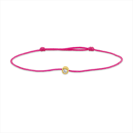 Armband 18 kt GG, pink cord 15,5-19,5cm, 1 Brill. 0,05 ct, W-si
