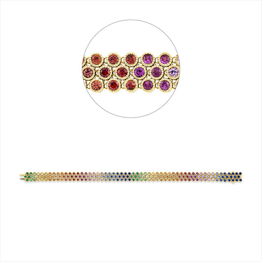 Armband 18 kt GG, 165 Saphire 8,86 ct multicolor