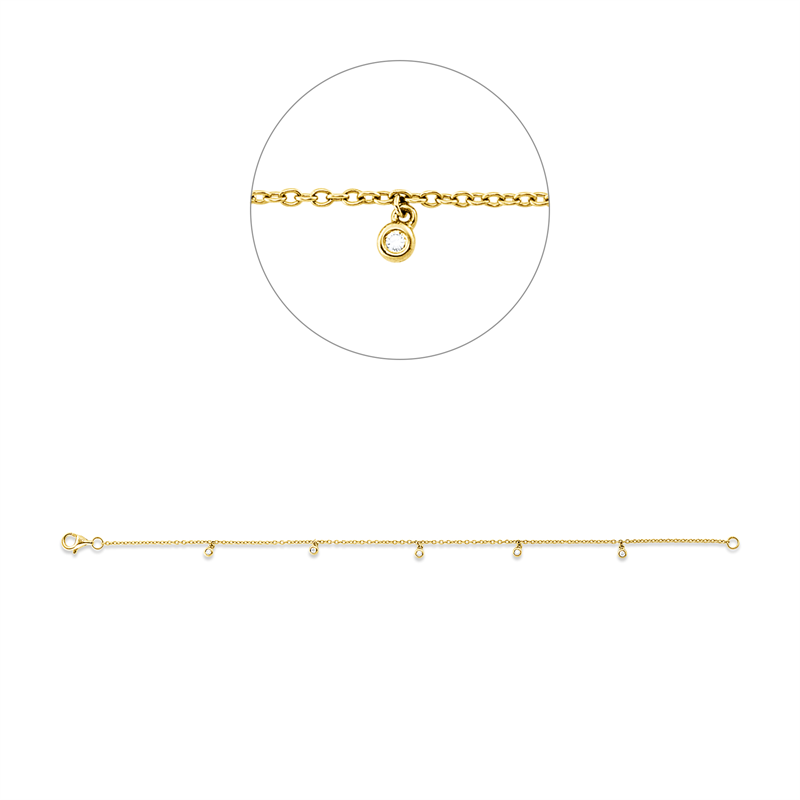 Armband 18 kt GG, 5 Brill. 0,05 ct, TW-vsi/si