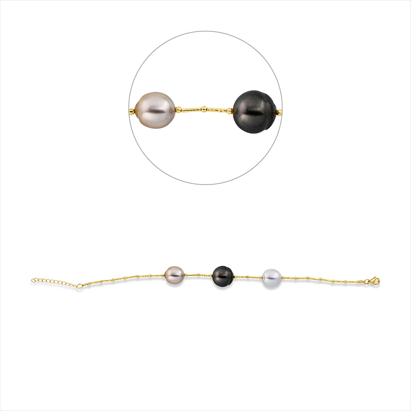 Armband 18 kt GG, mit ZÖ 18 cm, 1 SS gold 11 mm, 1 SS weiß 11 mm, 1 TA schwarz 13 mm