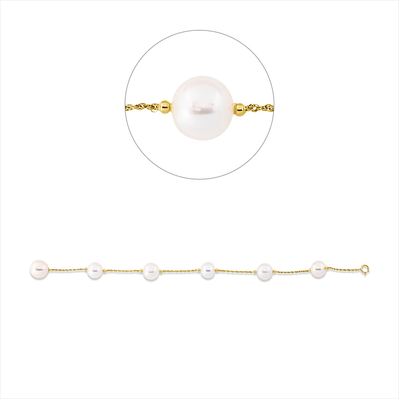 Armband 18 kt GG, 1 ZP weiß 10 mm, 5 ZP weiß 9 mm