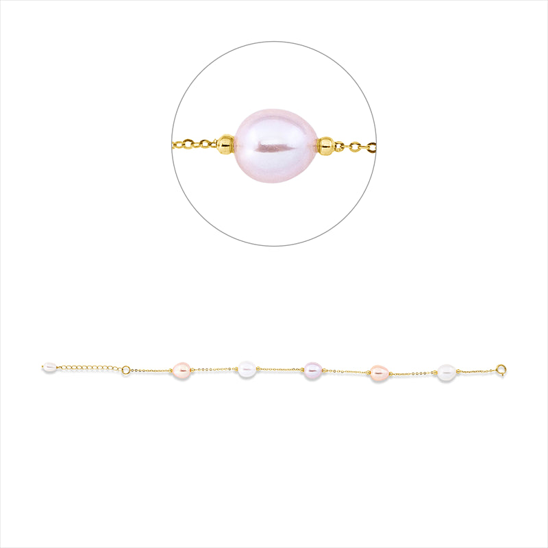 Armband 18 kt GG, 1 ZP fancy 4,5 mm, 5 ZP fancy 7,5 mm