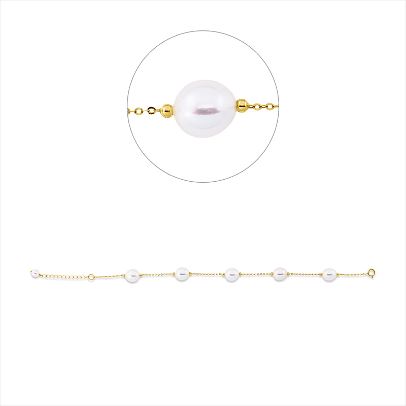 Armband 18 kt GG, 5 ZP weiß 8 mm, 1 ZP weiß 4,5 mm